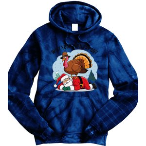 Wait Your Turn Fat Boy Funny Turkey Santa Thanksgiving Tie Dye Hoodie