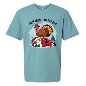 Wait Your Turn Fat Boy Funny Turkey Santa Thanksgiving Sueded Cloud Jersey T-Shirt