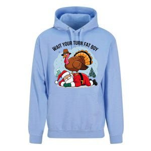 Wait Your Turn Fat Boy Funny Turkey Santa Thanksgiving Unisex Surf Hoodie