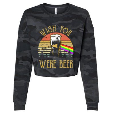 Wish You Were Beer Funny Beer Quote Beer Meme Sunset Cropped Pullover Crew