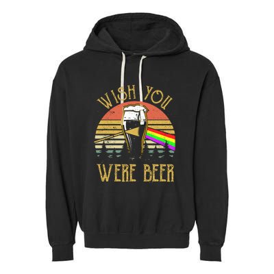 Wish You Were Beer Funny Beer Quote Beer Meme Sunset Garment-Dyed Fleece Hoodie