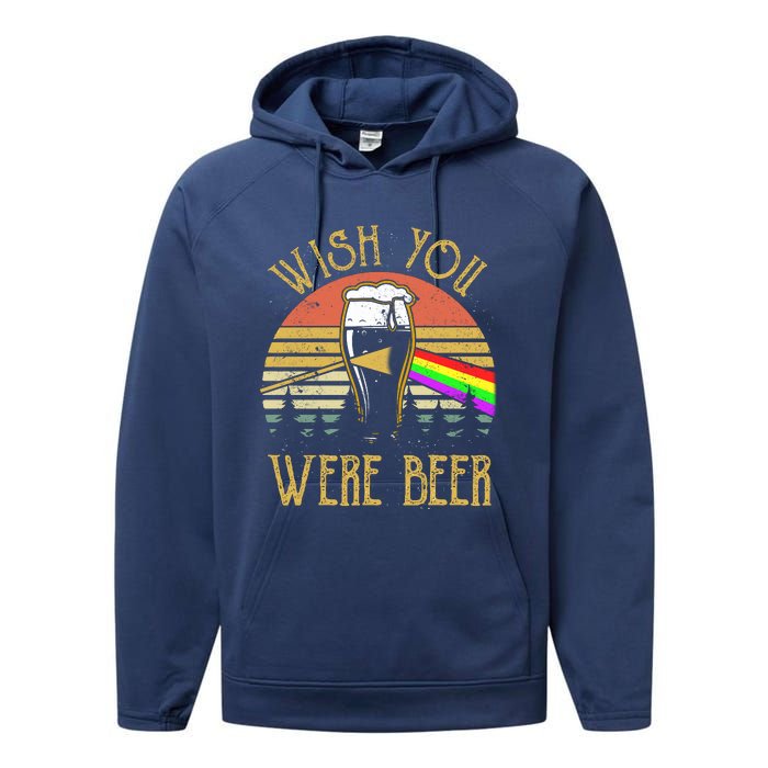 Wish You Were Beer Funny Beer Quote Beer Meme Sunset Performance Fleece Hoodie