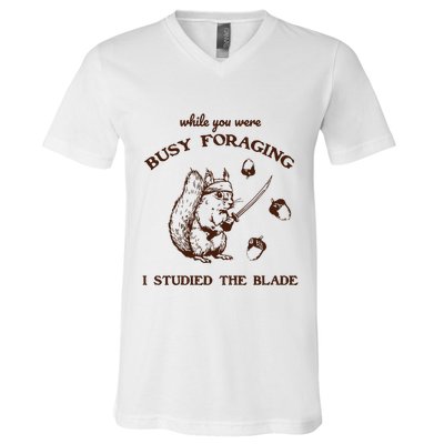 While You Were Busy Foraging I Studied The Blade Retro V-Neck T-Shirt