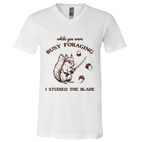 While You Were Busy Foraging I Studied The Blade Retro V-Neck T-Shirt