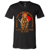 While You Were Hibernating I Studied The Blade Bear Samurai V-Neck T-Shirt