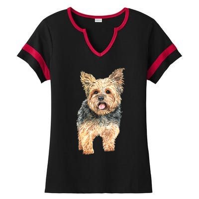 Watercolor Yorkie Yorkshire Terrier Owners Gift Ladies Halftime Notch Neck Tee