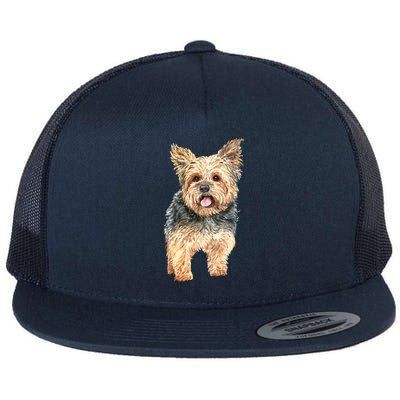 Watercolor Yorkie Yorkshire Terrier Owners Gift Flat Bill Trucker Hat