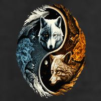 Wolf Yin Yang 7 Panel Mesh Trucker Snapback Hat