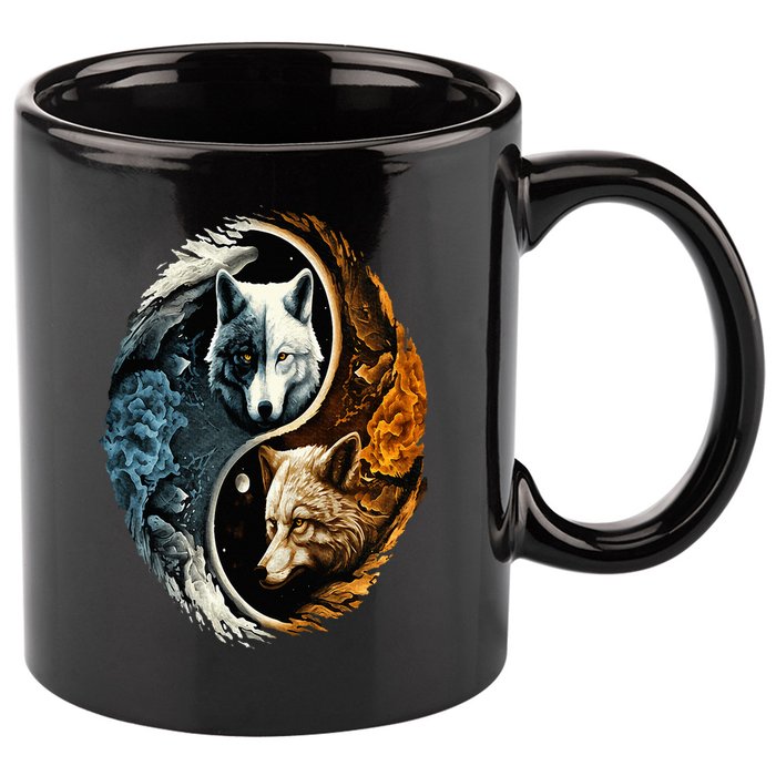 Wolf Yin Yang 11oz C Handle Ceramic Mug