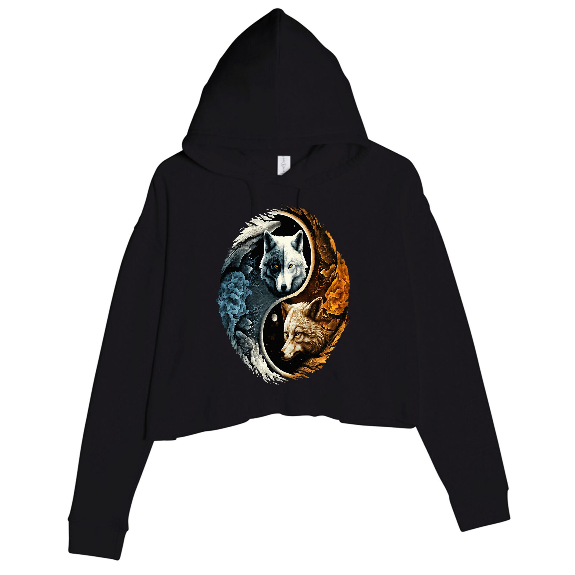 Wolf Yin Yang Crop Fleece Hoodie