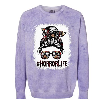 Womens ZPlp Messy Bun Horror Life Horror Movie Horror Mom Halloween Colorblast Crewneck Sweatshirt