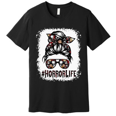 Womens ZPlp Messy Bun Horror Life Horror Movie Horror Mom Halloween Premium T-Shirt