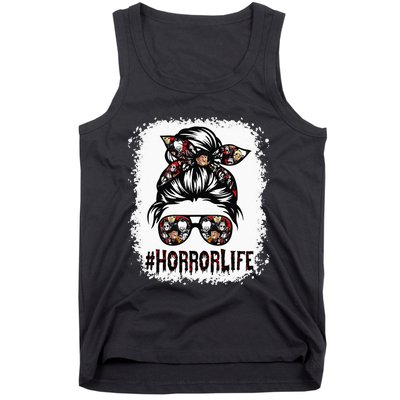 Womens ZPlp Messy Bun Horror Life Horror Movie Horror Mom Halloween Tank Top