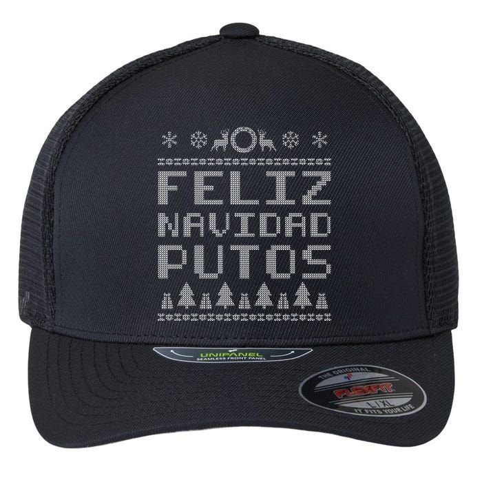 X-Mas Feliz Navidad Putos Ugly Christmas Flexfit Unipanel Trucker Cap