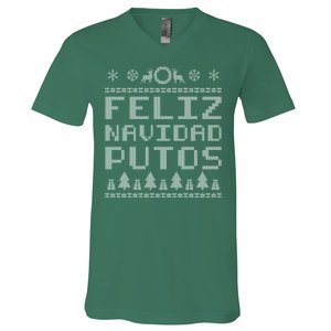 X-Mas Feliz Navidad Putos Ugly Christmas V-Neck T-Shirt