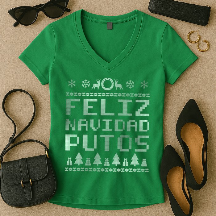 X-Mas Feliz Navidad Putos Ugly Christmas Women's V-Neck T-Shirt