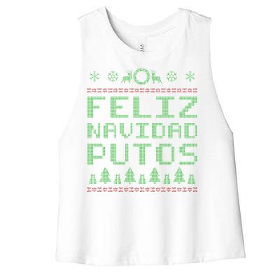 X-Mas Feliz Navidad Putos Ugly Christmas Women's Racerback Cropped Tank