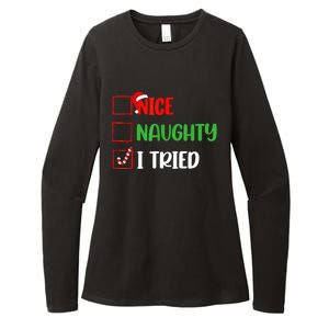 Xmas 2024 Nice Naughty I Tried Holiday Funny Christmas Gift Womens CVC Long Sleeve Shirt