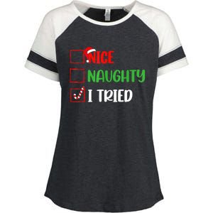 Xmas 2024 Nice Naughty I Tried Holiday Funny Christmas Gift Enza Ladies Jersey Colorblock Tee