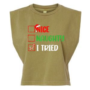 Xmas 2024 Nice Naughty I Tried Holiday Funny Christmas Gift Garment-Dyed Women's Muscle Tee