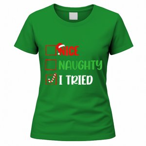 Xmas 2024 Nice Naughty I Tried Holiday Funny Christmas Gift Women's T-Shirt