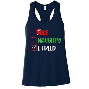 Xmas 2024 Nice Naughty I Tried Holiday Funny Christmas Gift Women's Racerback Tank