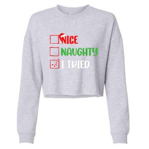 Xmas 2024 Nice Naughty I Tried Holiday Funny Christmas Gift Cropped Pullover Crew