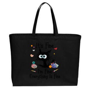 Xmas Black Cat Its Fine Im Fine Everything Is Fine Teacher Gift Cotton Canvas Jumbo Tote