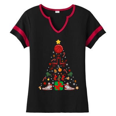 X38m Basketball Christmas Tree Merry Xmas Basketball Lover Cute Gift Ladies Halftime Notch Neck Tee