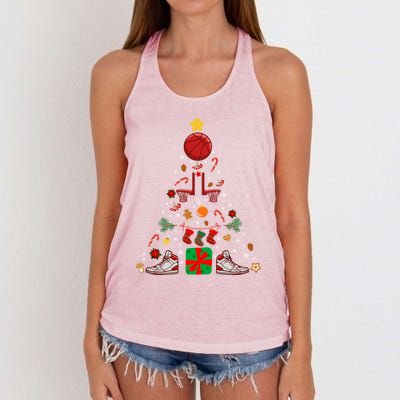 X38m Basketball Christmas Tree Merry Xmas Basketball Lover Cute Gift Women's Knotted Racerback Tank