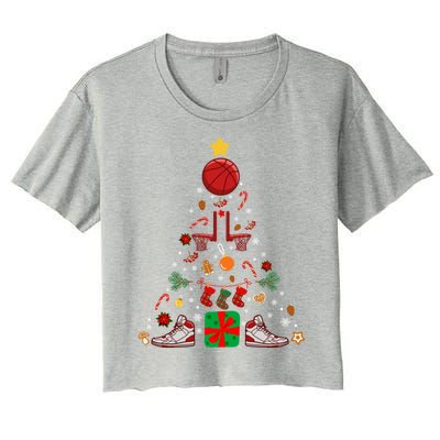 X38m Basketball Christmas Tree Merry Xmas Basketball Lover Cute Gift Women's Crop Top Tee