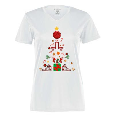 X38m Basketball Christmas Tree Merry Xmas Basketball Lover Cute Gift Women's Momentum V-Neck T-Shirt