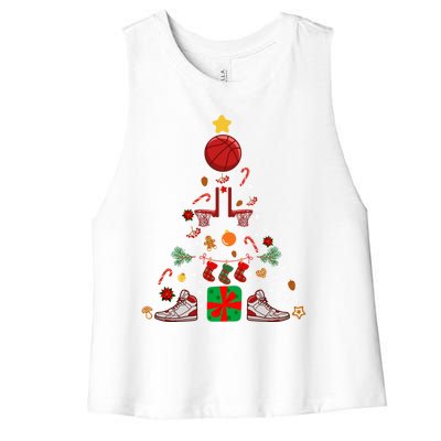 X38m Basketball Christmas Tree Merry Xmas Basketball Lover Cute Gift Women's Racerback Cropped Tank