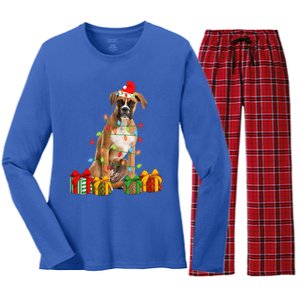 Xmas Boxer Dog Christmas Lights Puppy Lover Great Gift Women's Long Sleeve Flannel Pajama Set 