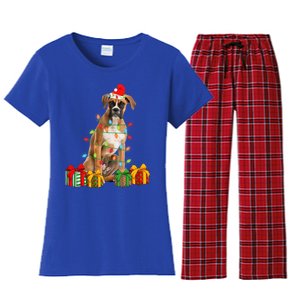 Xmas Boxer Dog Christmas Lights Puppy Lover Great Gift Women's Flannel Pajama Set