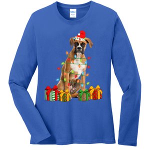 Xmas Boxer Dog Christmas Lights Puppy Lover Great Gift Ladies Long Sleeve Shirt