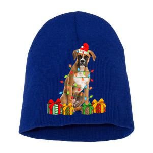 Xmas Boxer Dog Christmas Lights Puppy Lover Great Gift Short Acrylic Beanie