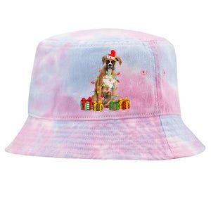 Xmas Boxer Dog Christmas Lights Puppy Lover Great Gift Tie-Dyed Bucket Hat