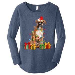 Xmas Boxer Dog Christmas Lights Puppy Lover Great Gift Women's Perfect Tri Tunic Long Sleeve Shirt