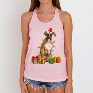 Xmas Boxer Dog Christmas Lights Puppy Lover Great Gift Women's Knotted Racerback Tank