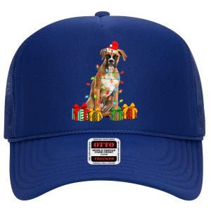 Xmas Boxer Dog Christmas Lights Puppy Lover Great Gift High Crown Mesh Back Trucker Hat