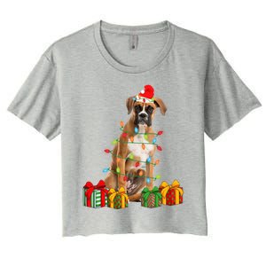 Xmas Boxer Dog Christmas Lights Puppy Lover Great Gift Women's Crop Top Tee