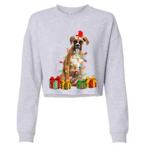 Xmas Boxer Dog Christmas Lights Puppy Lover Great Gift Cropped Pullover Crew