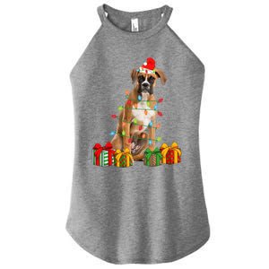 Xmas Boxer Dog Christmas Lights Puppy Lover Great Gift Women's Perfect Tri Rocker Tank