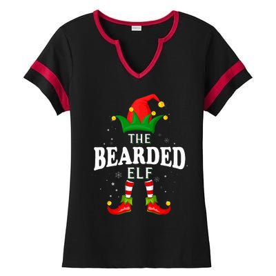 Xmas Bearded Elf Family Matching Christmas Pajama Ladies Halftime Notch Neck Tee