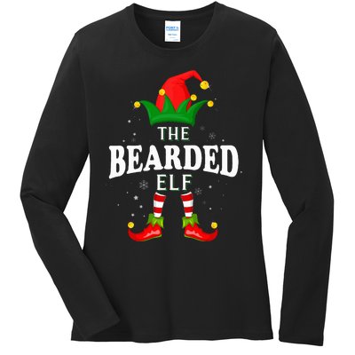 Xmas Bearded Elf Family Matching Christmas Pajama Ladies Long Sleeve Shirt