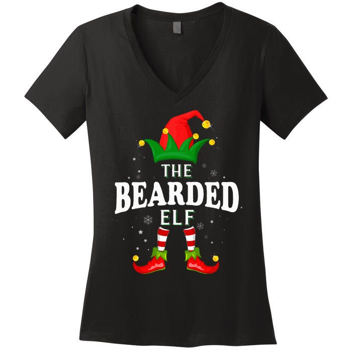 Xmas Bearded Elf Family Matching Christmas Pajama Women's V-Neck T-Shirt