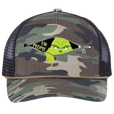 Xmas Big Face Green Color Saying Ew People Christmas  Retro Rope Trucker Hat Cap