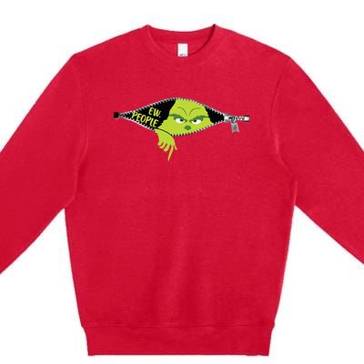 Xmas Big Face Green Color Saying Ew People Christmas  Premium Crewneck Sweatshirt