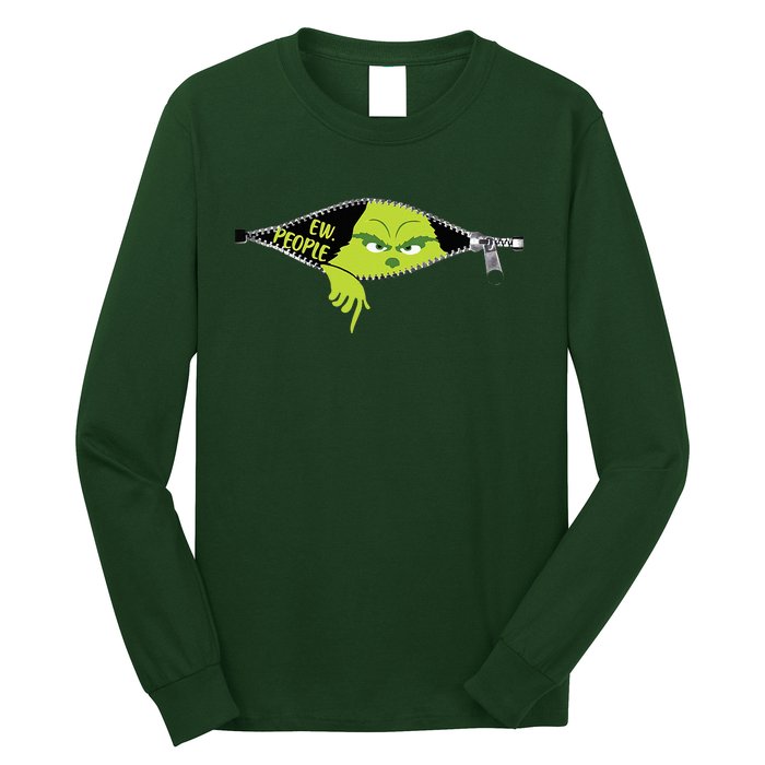 Xmas Big Face Green Color Saying Ew People Christmas  Long Sleeve Shirt